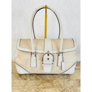 Coach SOHO Signature C Canvas Leather Cream/white Shoulder bag HandBag 6821
